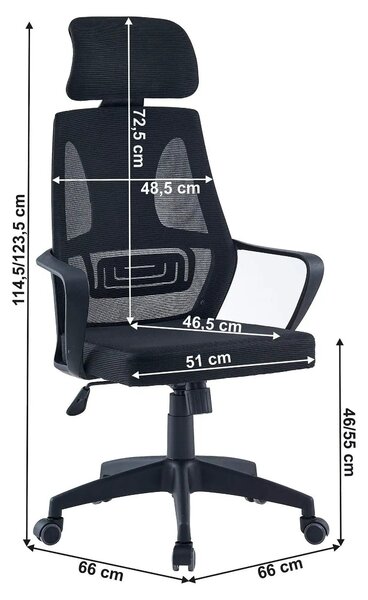 Scaun birou TAXIS NEW, negru, plasa/plastic, 66x66x115/124 cm