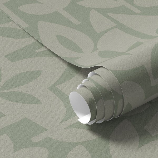 Tapet Siluete florale geometrice în nuanțe delicate de salvie, Tapet flori, a00875v1 : Uwalls.ro