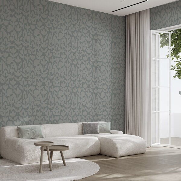 Tapet Siluete florale geometrice în albastru ardezie, Tapet flori, a00875 : Uwalls.ro