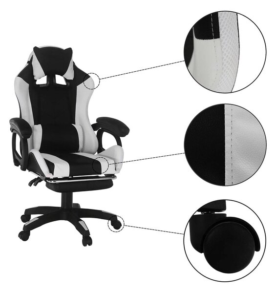 Scaun de birou JOVELA, negru/alb, piele ecologica, 65x65x114/124 cm