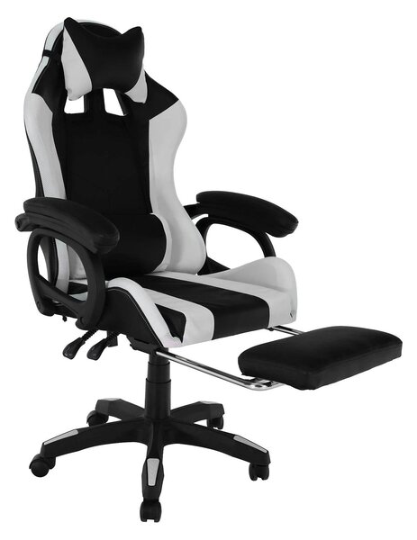 Scaun de birou JOVELA, negru/alb, piele ecologica, 65x65x114/124 cm