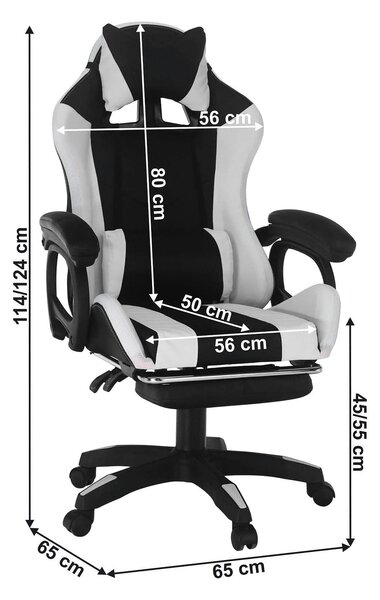 Scaun de birou JOVELA, negru/alb, piele ecologica, 65x65x114/124 cm