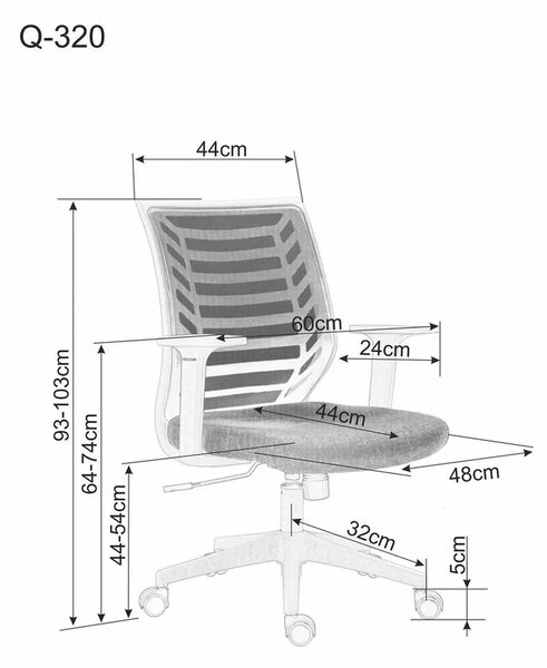 Scaun birou Q-320, roz/gri, stofa/plastic, 60x44x93/103 cm