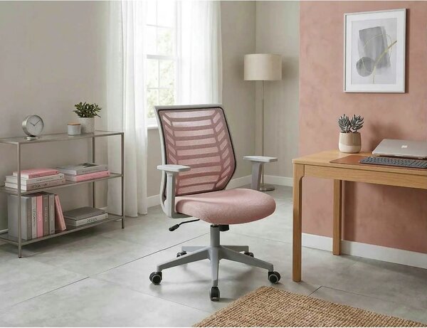 Scaun birou Q-320, roz/gri, stofa/plastic, 60x44x93/103 cm