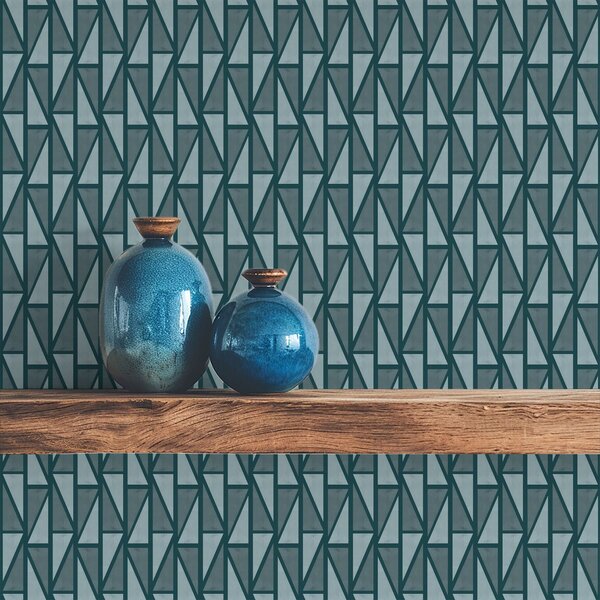 Tapet Lattice de culoare verde-albastru închis cu grinzi dense încrucișate, Tapet abstract, a00902v1 : Uwalls.ro