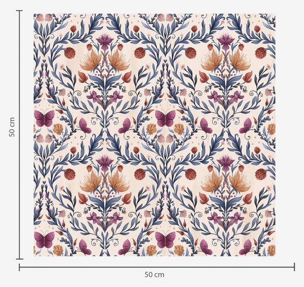 Tapet Damasc floral cu fluturi pe fundal moale de culoarea piersicii, Tapet flori, a00926 : Uwalls.ro