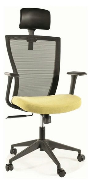 Scaun birou Q-328H, negru/verde, stofa/plasa, 62x48x97/107 cm
