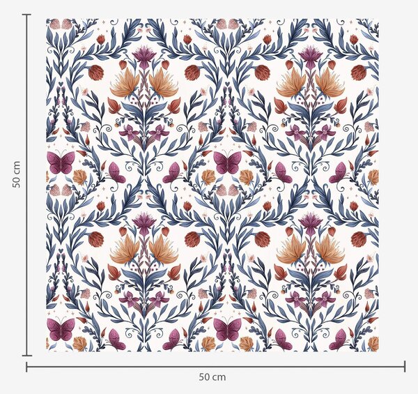 Tapet Damasc floral cu fluturi pe fond crem cald, Tapet flori, a00926v2 : Uwalls.ro