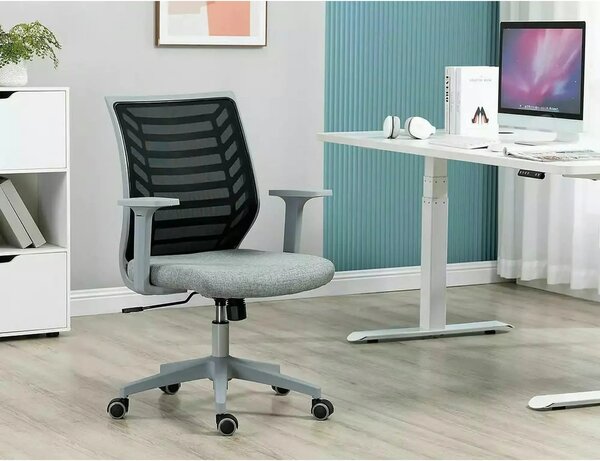Scaun birou Q-320, gri/negru, stofa/plastic, 60x44x93/103 cm