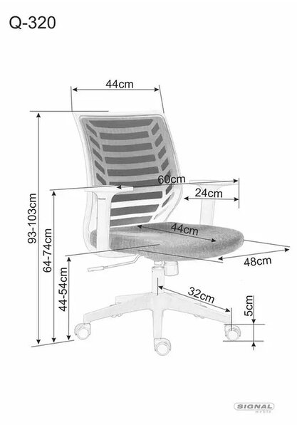 Scaun birou Q-320, gri/negru, stofa/plastic, 60x44x93/103 cm
