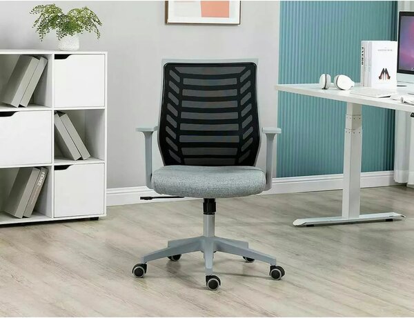 Scaun birou Q-320, gri/negru, stofa/plastic, 60x44x93/103 cm
