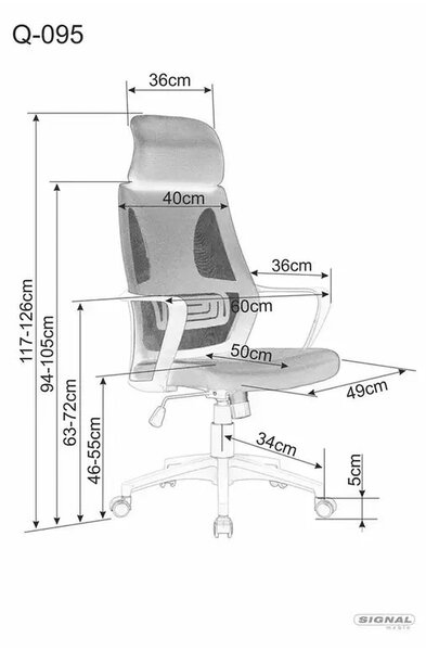 Scaun birou Q-095, negru/gri, stofa/plasa, 60x50x117/126 cm