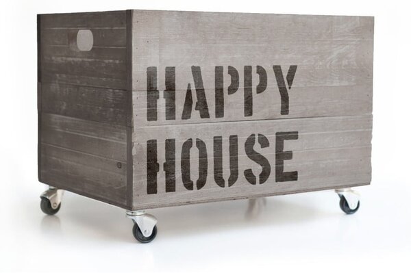 Cutie din lemn cu roți Really Nice Things Happy House, gri