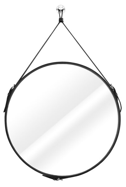 Oglinda rotunda neagra cu maner din piele ESHA Diametrul oglinzii: 40 cm