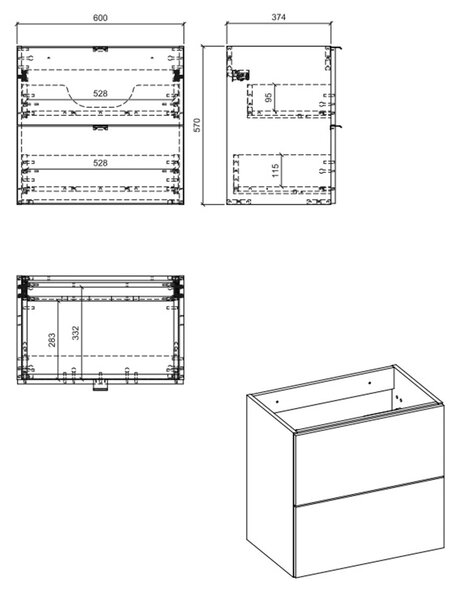 Comad Nova Oak dulap 60x39x57 cm sub chiuveta pe perete stejar NOVA OAK A 82-60-2S