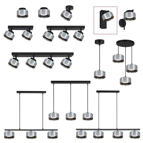 Brilagi - LED Lampă de perete AURA LUX cu port USB 1xGX53/30W/230V, negru/fumuriu