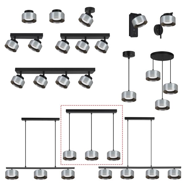 Brilagi - LED Lustră suspendată pe cablu AURA LUX 3xGX53/30W/230V negru/fumuriu