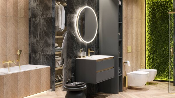 Excellent Corido oglindă 100x100 cm rotund cu iluminare cu covoraș de încălzire auriu DOEX.CO100.GB