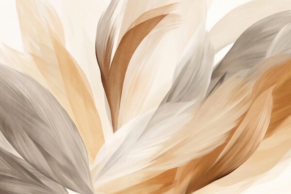 Tapet Pene abstracte texturate în maro, alb și gri și diverse nuanțe, suprapuse pe un fundal alb, Fototapet Abstract, w09531 : Uwalls.ro