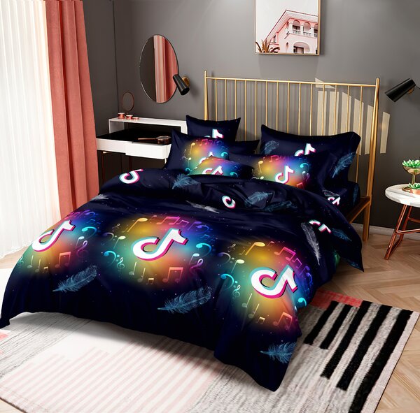 Lenjerie de pat din bumbac multicolor, TIK TOK