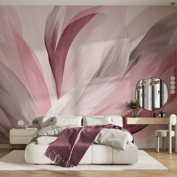 Tapet Pene abstracte texturate în roz, alb și gri și diverse nuanțe, suprapuse pe un fundal alb, Fototapet Abstract, w09531v2 : Uwalls.ro