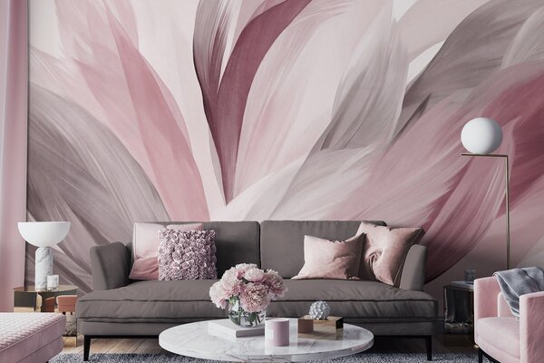 Tapet Pene abstracte texturate în roz, alb și gri și diverse nuanțe, suprapuse pe un fundal alb, Fototapet Abstract, w09531v2 : Uwalls.ro