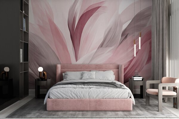Tapet Pene abstracte texturate în roz, alb și gri și diverse nuanțe, suprapuse pe un fundal alb, Fototapet Abstract, w09531v2 : Uwalls.ro