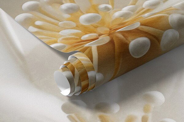 Tapet Flori albe cu perle împrăștiate pe un fundal alb, design elegant și minimalist, texturat, Fototapet Flori, w09535 : Uwalls.ro