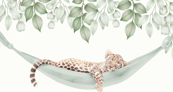 Tapet Leopard dormind într-un hamac, Fototapet Animale, w04881 : Uwalls.ro