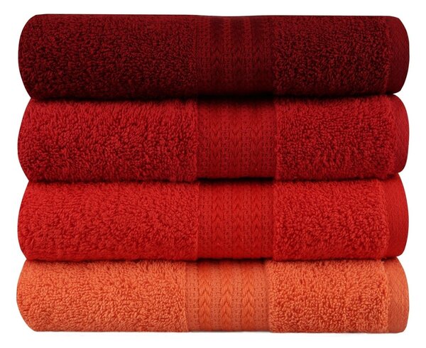 Set 4 prosoape baie Rainbow, 50x90 cm, material bumbac, rosu