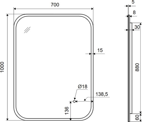 Excellent Lumiro oglindă 70x100 cm dreptunghiular cu iluminare cu covoraș de încălzire DOEX.LU100.070.AC