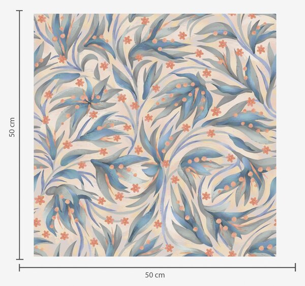 Tapet Frunziș albastru abstract cu flori de coral, Tapet flori, a00852 : Uwalls.ro