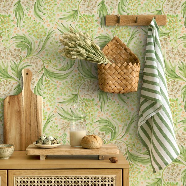 Tapet Model floral discret în nuanțe delicate de verde, Tapet flori, a00853 : Uwalls.ro