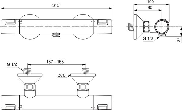 Ideal Standard Ceratherm baterie de duș perete cu termostat negru A7201XG