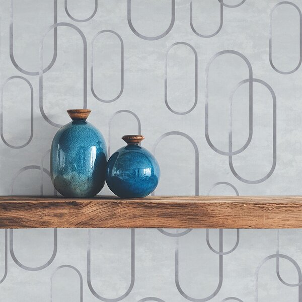 Tapet Fundal deschis cu ovale alungite, contururi gri, Tapet abstract, a00921 : Uwalls.ro