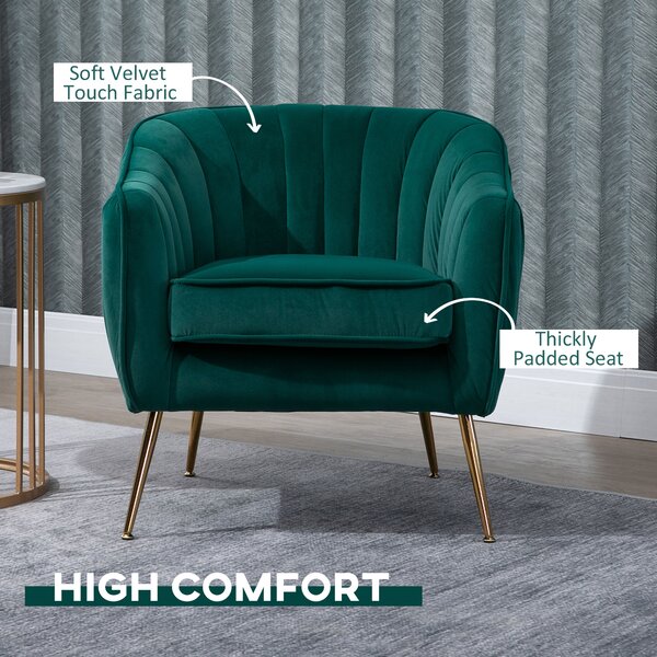 HOMCOM Fotoliu Elegant din Catifea Verde cu Picioare Metalice Aurii Confort Superior pentru Living | Aosom Romania
