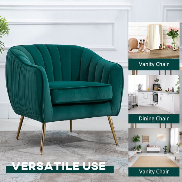 HOMCOM Fotoliu Elegant din Catifea Verde cu Picioare Metalice Aurii Confort Superior pentru Living | Aosom Romania
