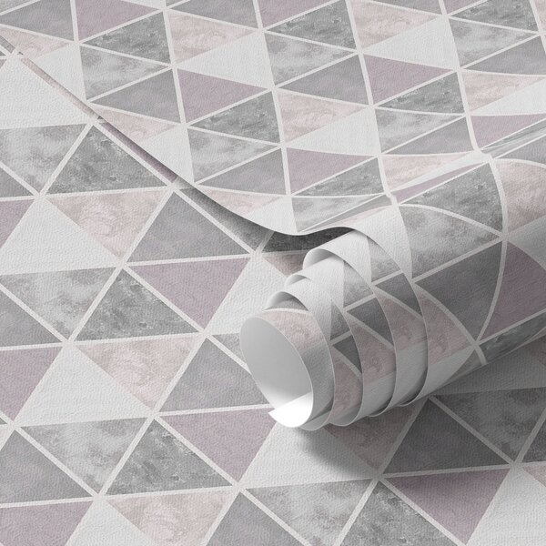 Tapet Model geometric triunghiular în tonuri de gri și pudră, Tapet abstract, a00920 : Uwalls.ro