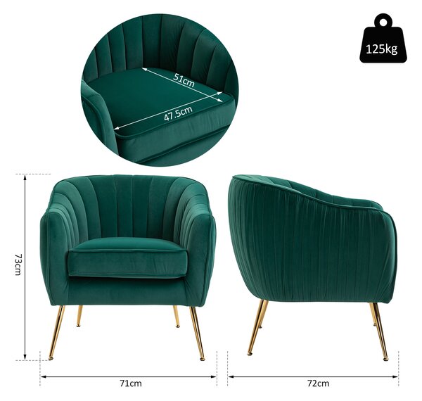 HOMCOM Fotoliu Elegant din Catifea Verde cu Picioare Metalice Aurii Confort Superior pentru Living | Aosom Romania