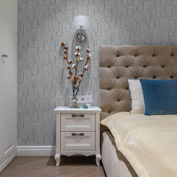 Tapet Fundal deschis cu ovale alungite, contururi gri, Tapet abstract, a00921 : Uwalls.ro