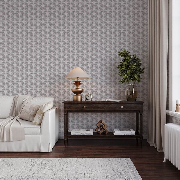 Tapet Model geometric triunghiular în tonuri de gri și pudră, Tapet abstract, a00920 : Uwalls.ro