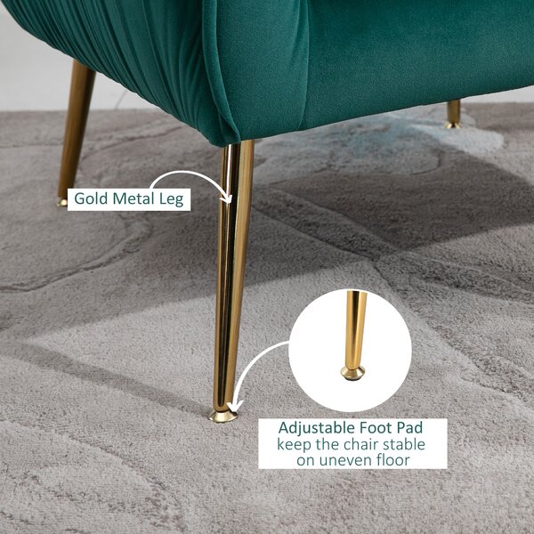 HOMCOM Fotoliu Elegant din Catifea Verde cu Picioare Metalice Aurii Confort Superior pentru Living | Aosom Romania