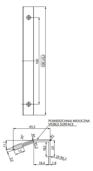 Cersanit City, mâner dulap 20x4,5 cm, negru mat, S584-033