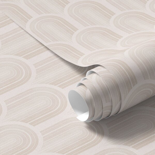 Tapet Rând de forme arcuite în dungi bej deschis, stil retro, Tapet abstract, a00923 : Uwalls.ro