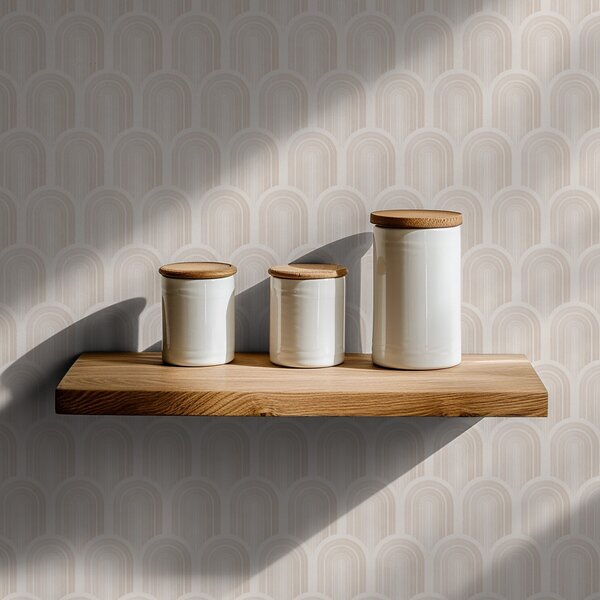 Tapet Rând de forme arcuite în dungi bej deschis, stil retro, Tapet abstract, a00923 : Uwalls.ro