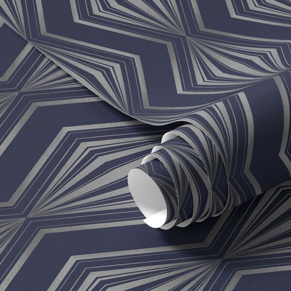 Tapet Diamante geometrice în formă de raze pe un fundal albastru închis, Tapet abstract, a00925 : Uwalls.ro