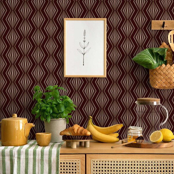 Tapet Model geometric cu diamante pe fond maro-vin, Tapet abstract, a00925v1 : Uwalls.ro