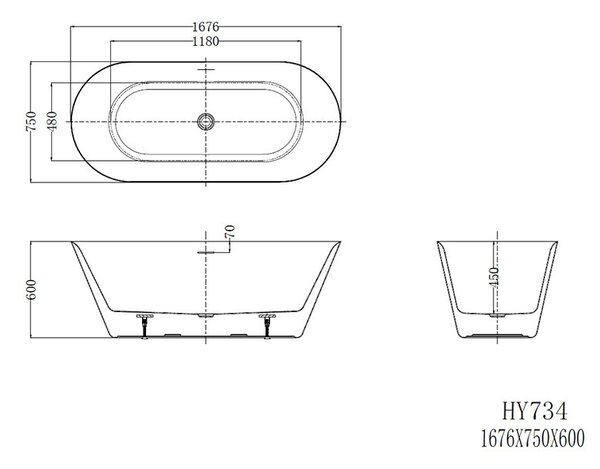 Cada freestanding Vela, ovală, alb