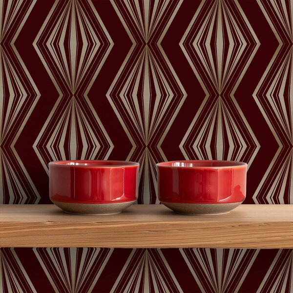 Tapet Model geometric cu diamante pe fond maro-vin, Tapet abstract, a00925v1 : Uwalls.ro