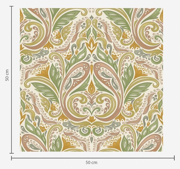 Tapet Ornamente cu frunze în spirală în tonuri de verde și teracotă, Tapet în stil asiatic, a00927v1 : Uwalls.ro